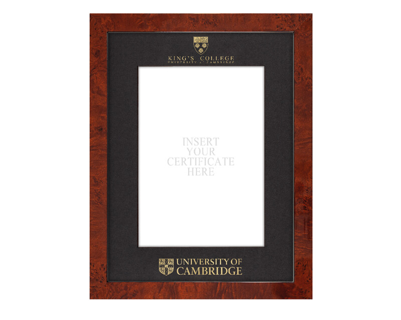 Cambridge University - King's College A4 Black Certificate Mount with Walnut Frame  - 1