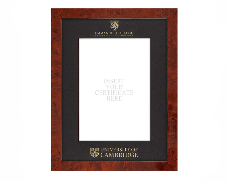 Cambridge University - Emmanuel College A4 Walnut Certificate Mount with Black Frame  - 1